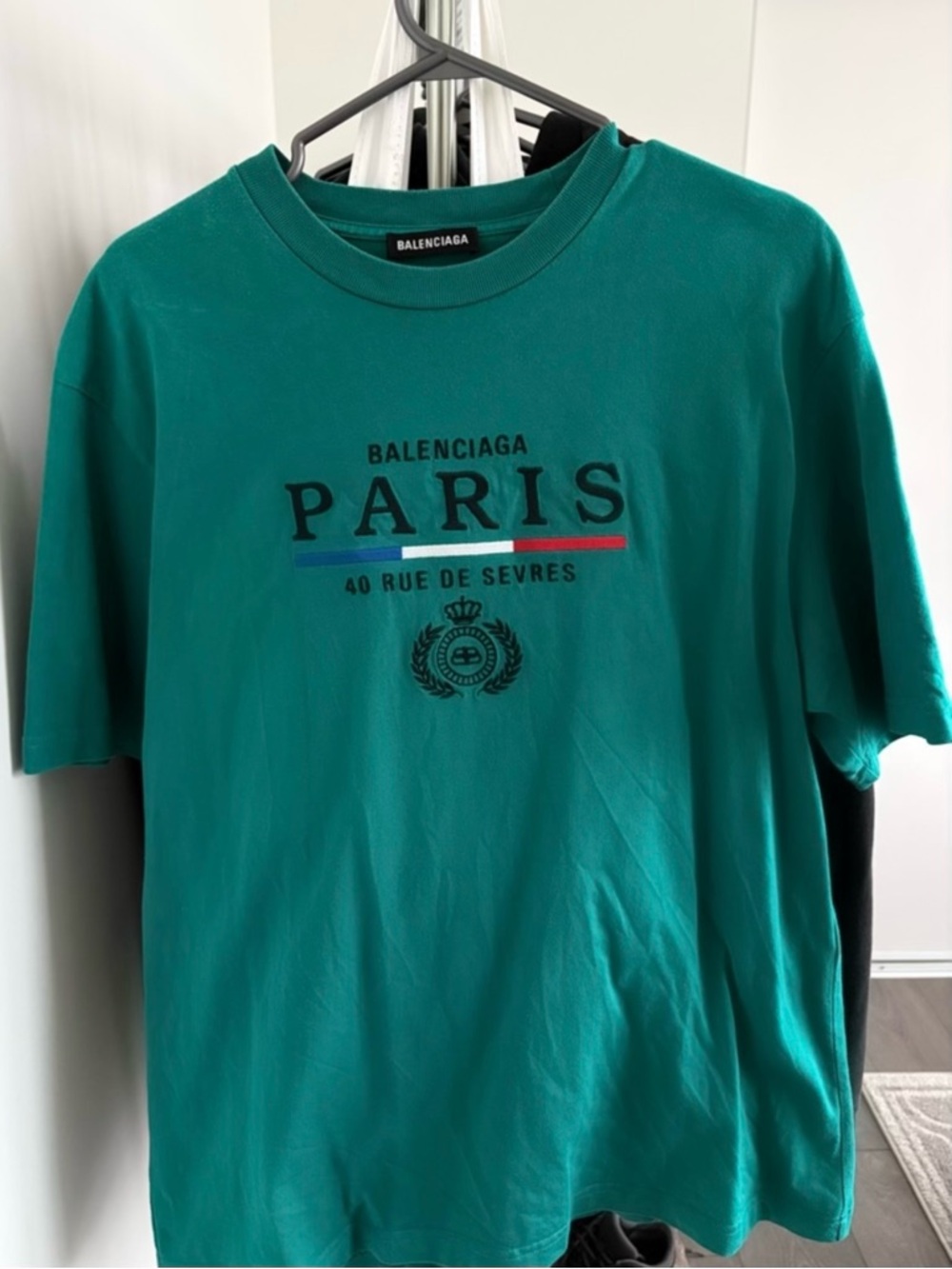 Balenciaga Teal Paris Crest Short Sleeve Tee
